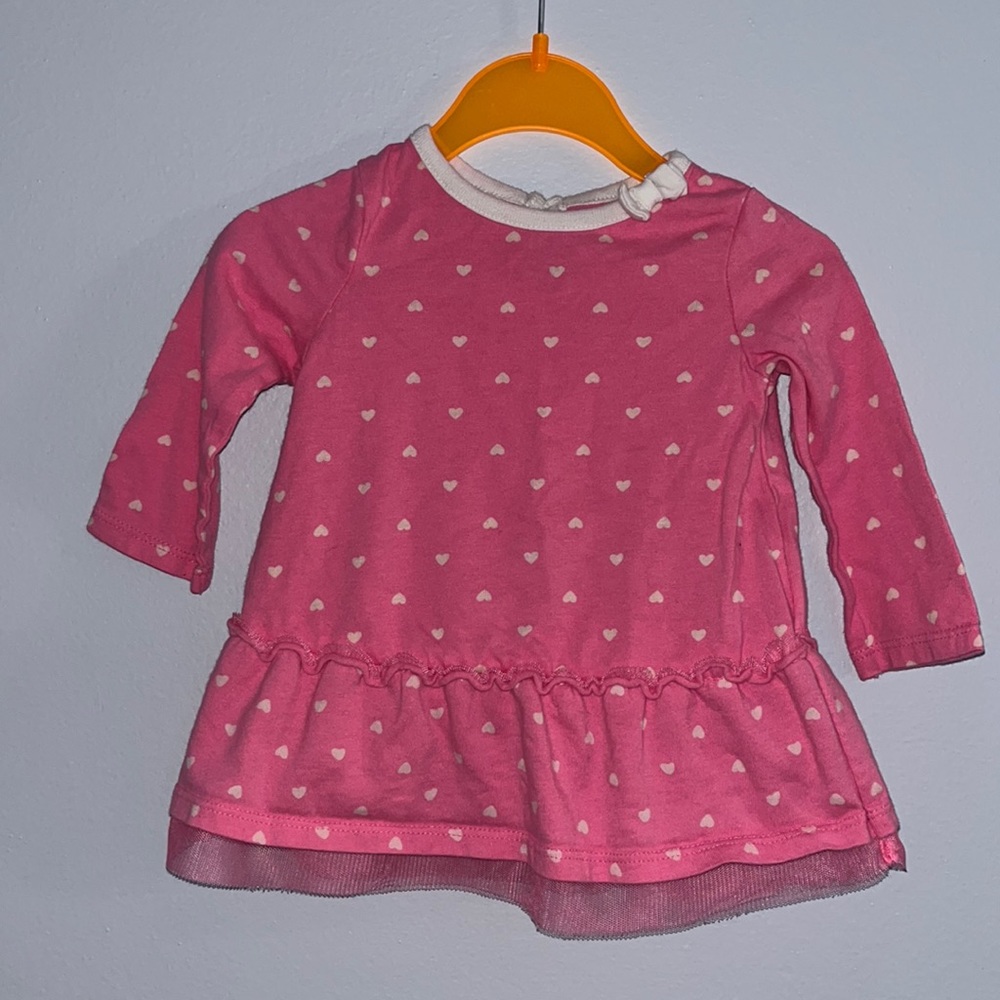 Pink w/ White Polka Dots Long Sleeve Ruffled Mini-Dress